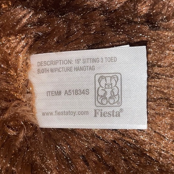 NWOT Fiesta® 15 Inch Sitting 3-Toed Sloth Stuffed Animal - Picture 6 of 9